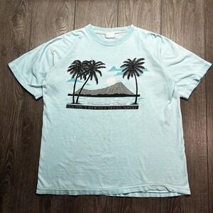 Vintage Diamond Head Hawaii 1980s Blue T Shirt Graphic Single Stitch Large Surf